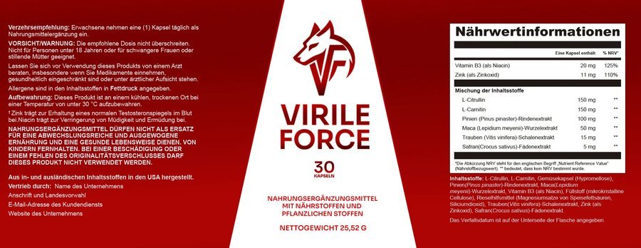 Virile Force Nährwertinformationen
